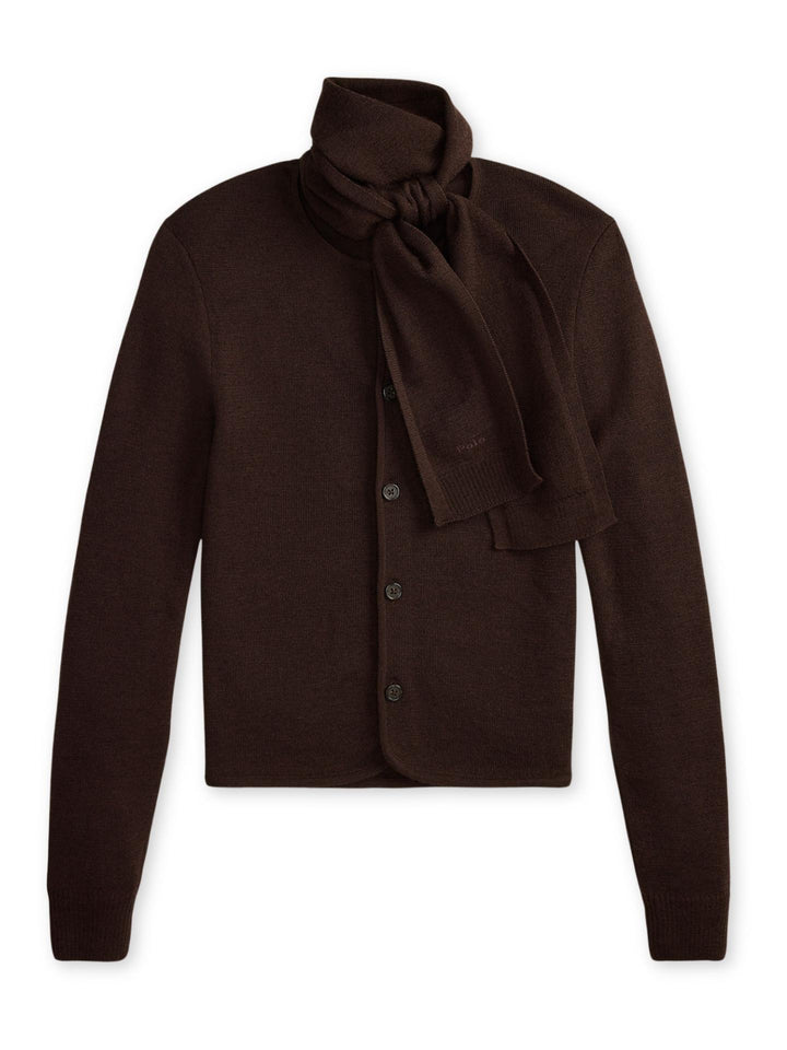Mörkbrun Tie-Scarf Ull Cardigan - Polo Ralph Lauren
