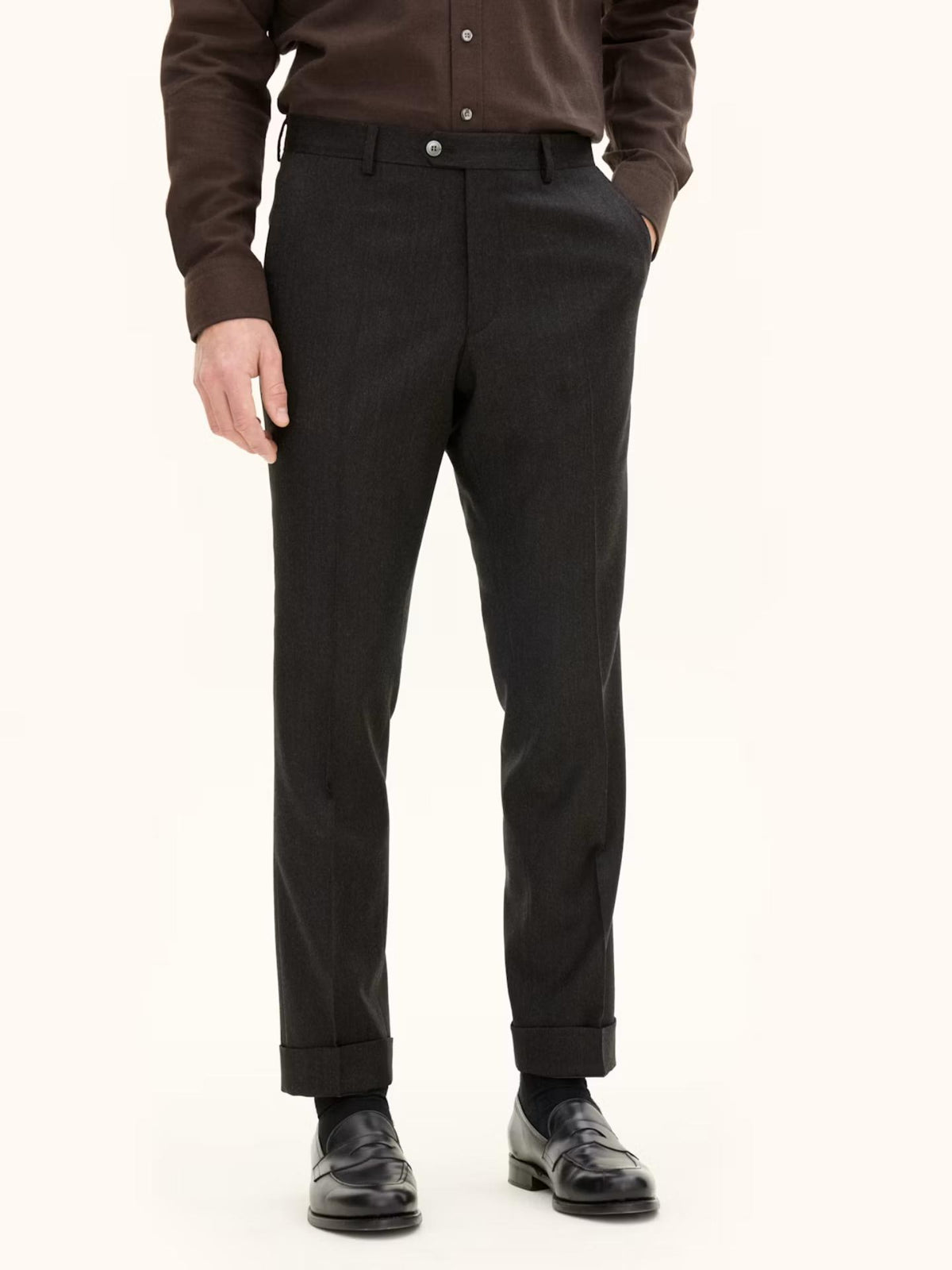Mörkbruna Regular Dandy Flanellbyxor - Oscar Jacobson