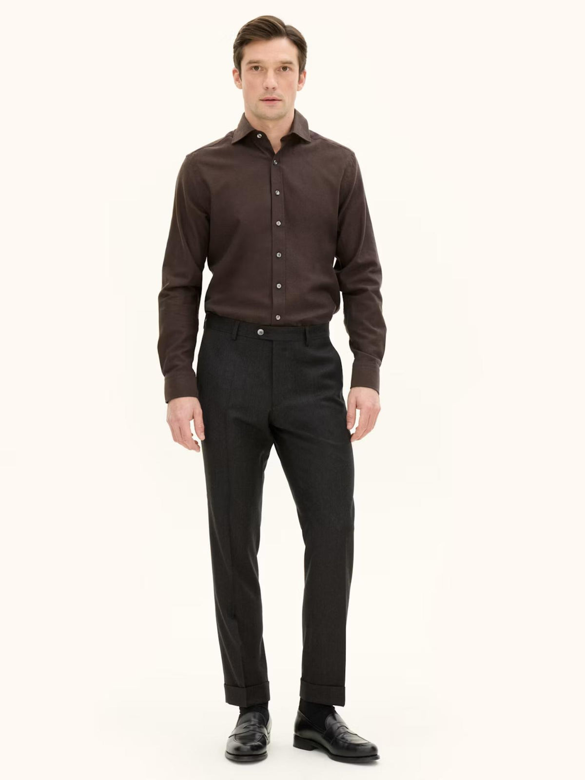 Mörkbruna Regular Dandy Flanellbyxor - Oscar Jacobson