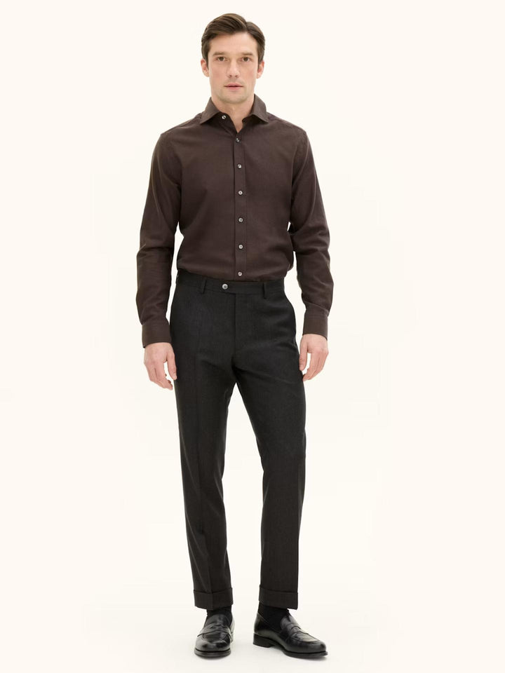 Mörkbruna Regular Dandy Flanellbyxor - Oscar Jacobson
