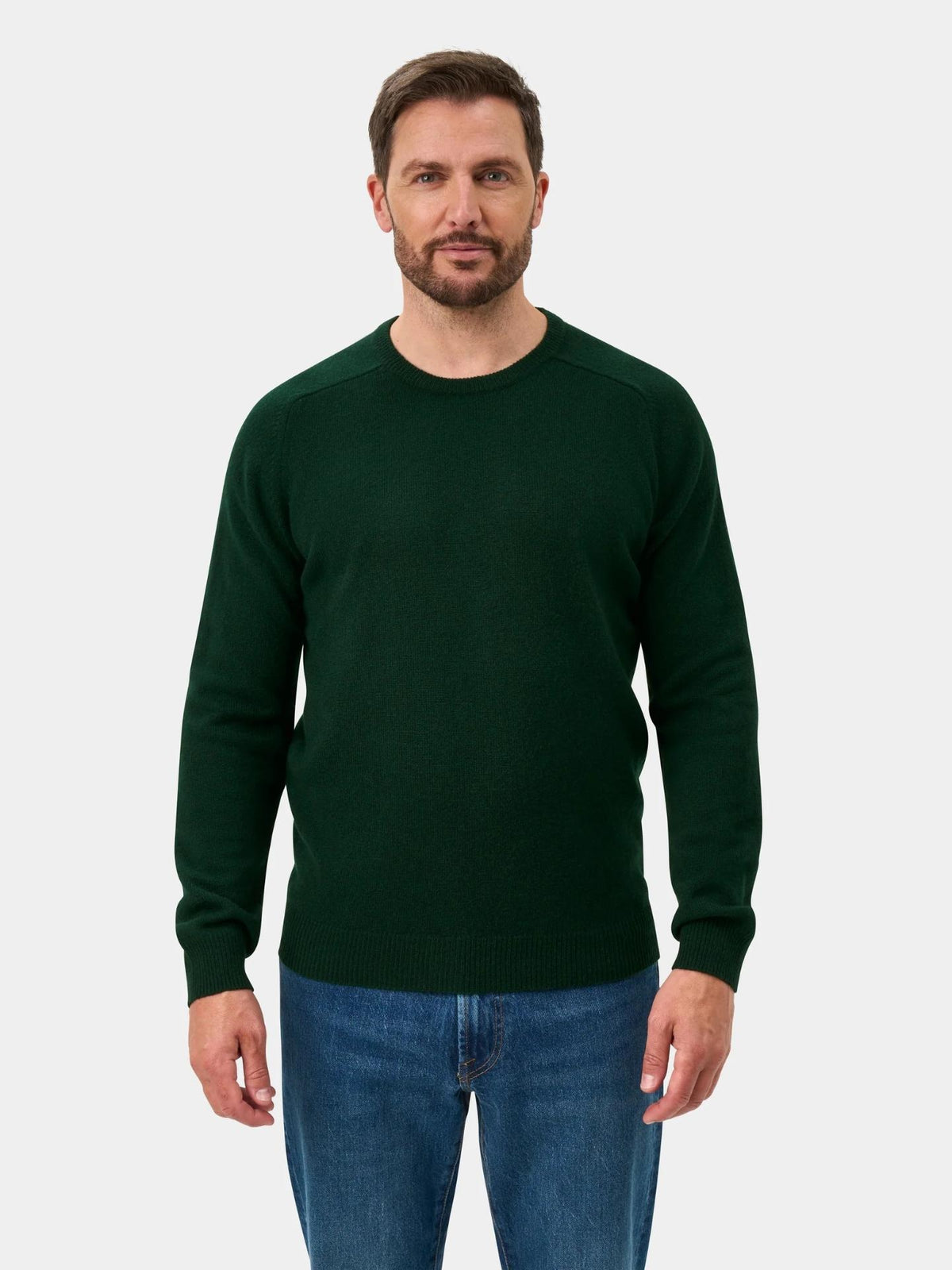 Mörkgrön Crew Neck Lammullströja - Alan Paine
