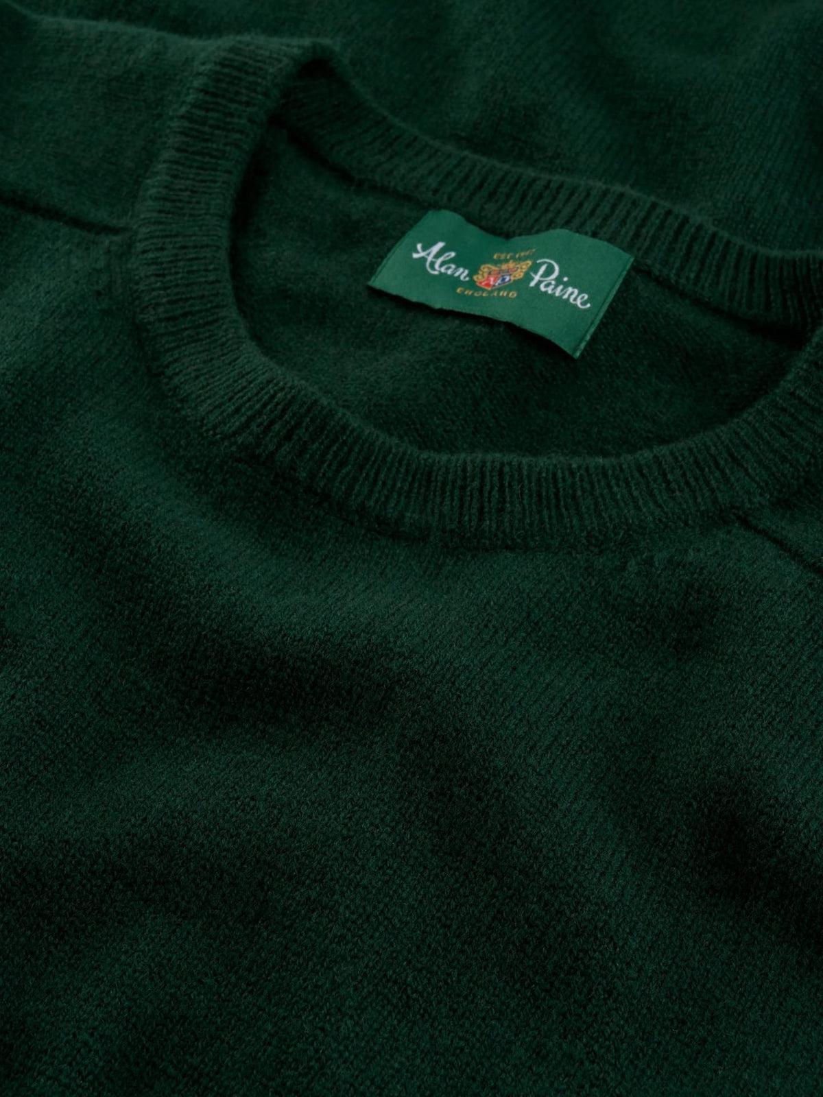 Mörkgrön Crew Neck Lammullströja - Alan Paine