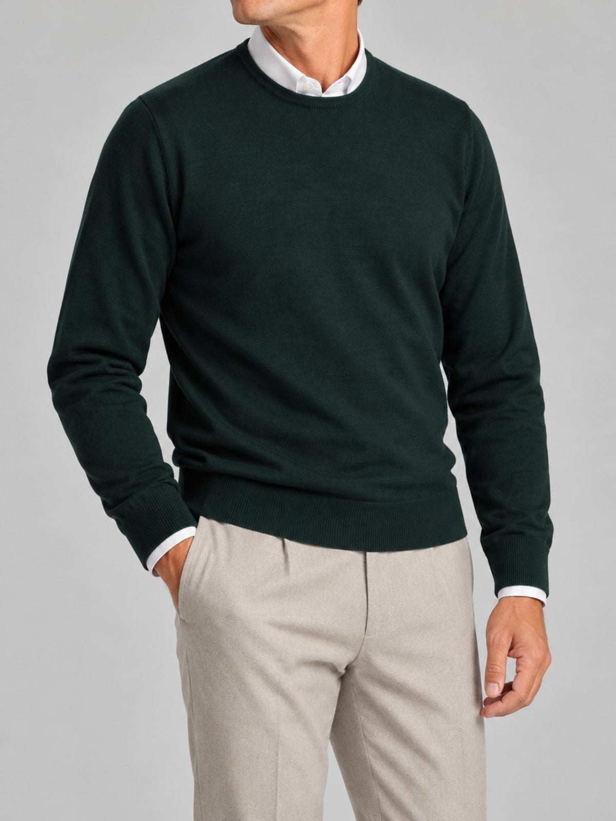 Mörkgrön Extra Fine Merino Crewneck