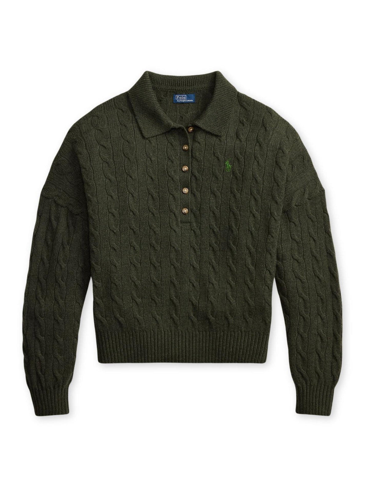 Mörkgrön Kabelstickad Kragtröja - Polo Ralph Lauren