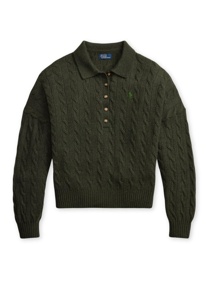 Mörkgrön Kabelstickad Kragtröja - Polo Ralph Lauren