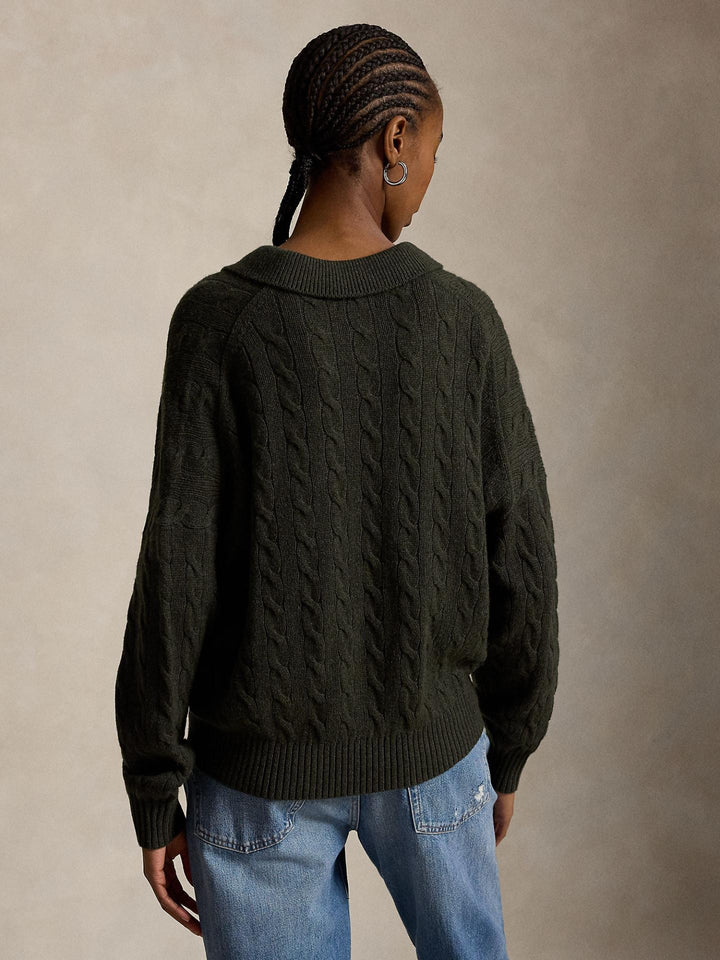 Mörkgrön Kabelstickad Kragtröja - Polo Ralph Lauren