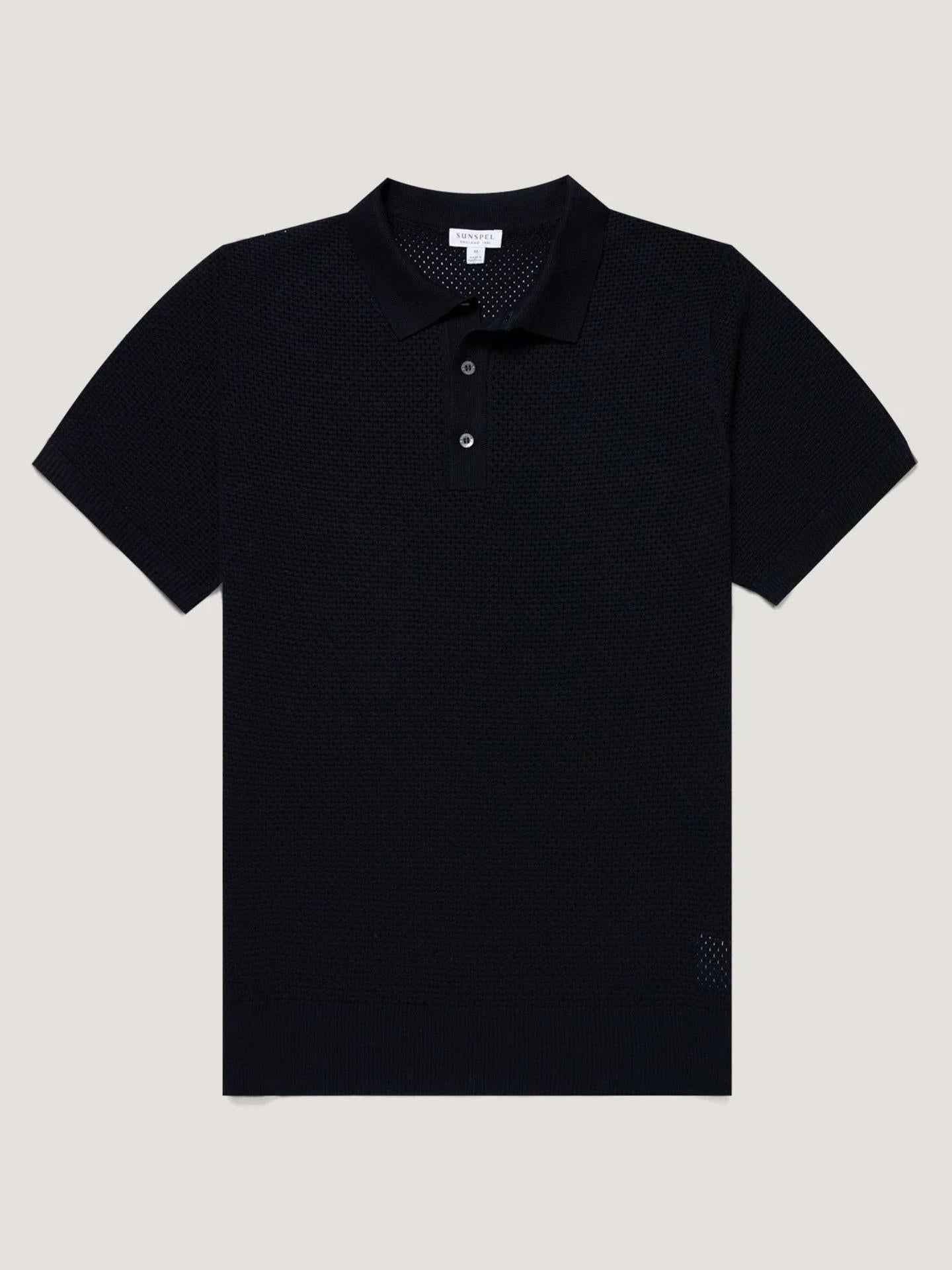 Navy Heavy Cotton Mesh Piké