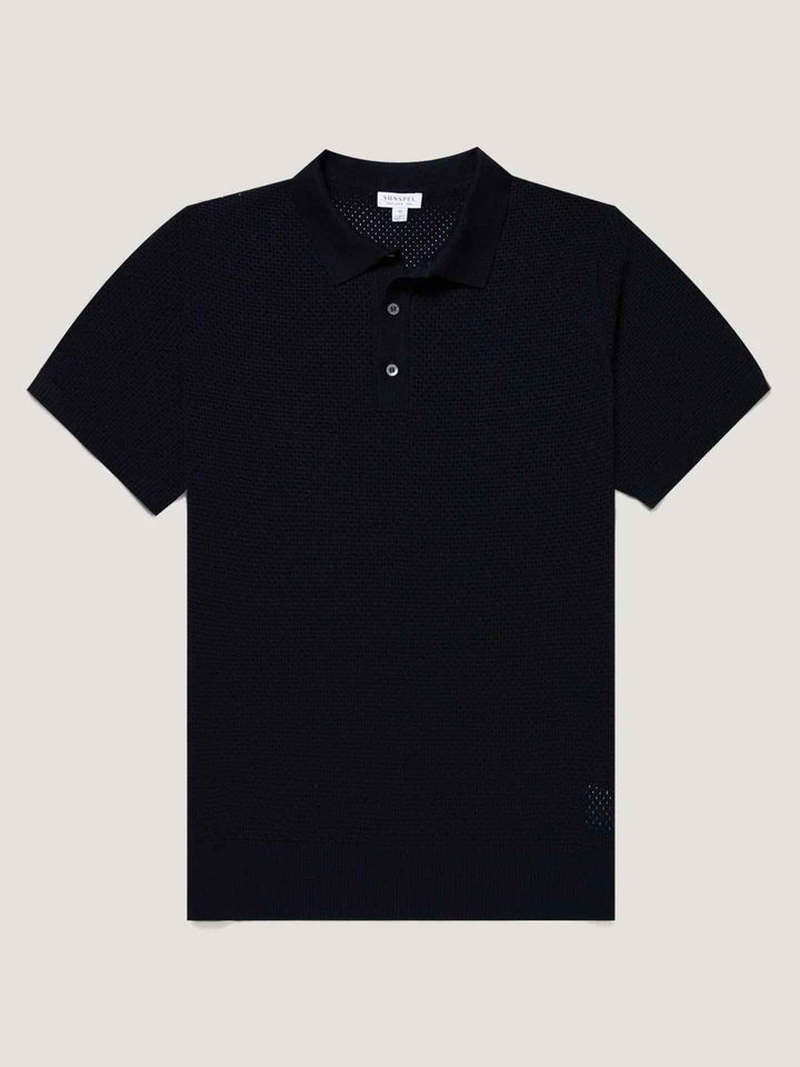 Navy Heavy Cotton Mesh Piké