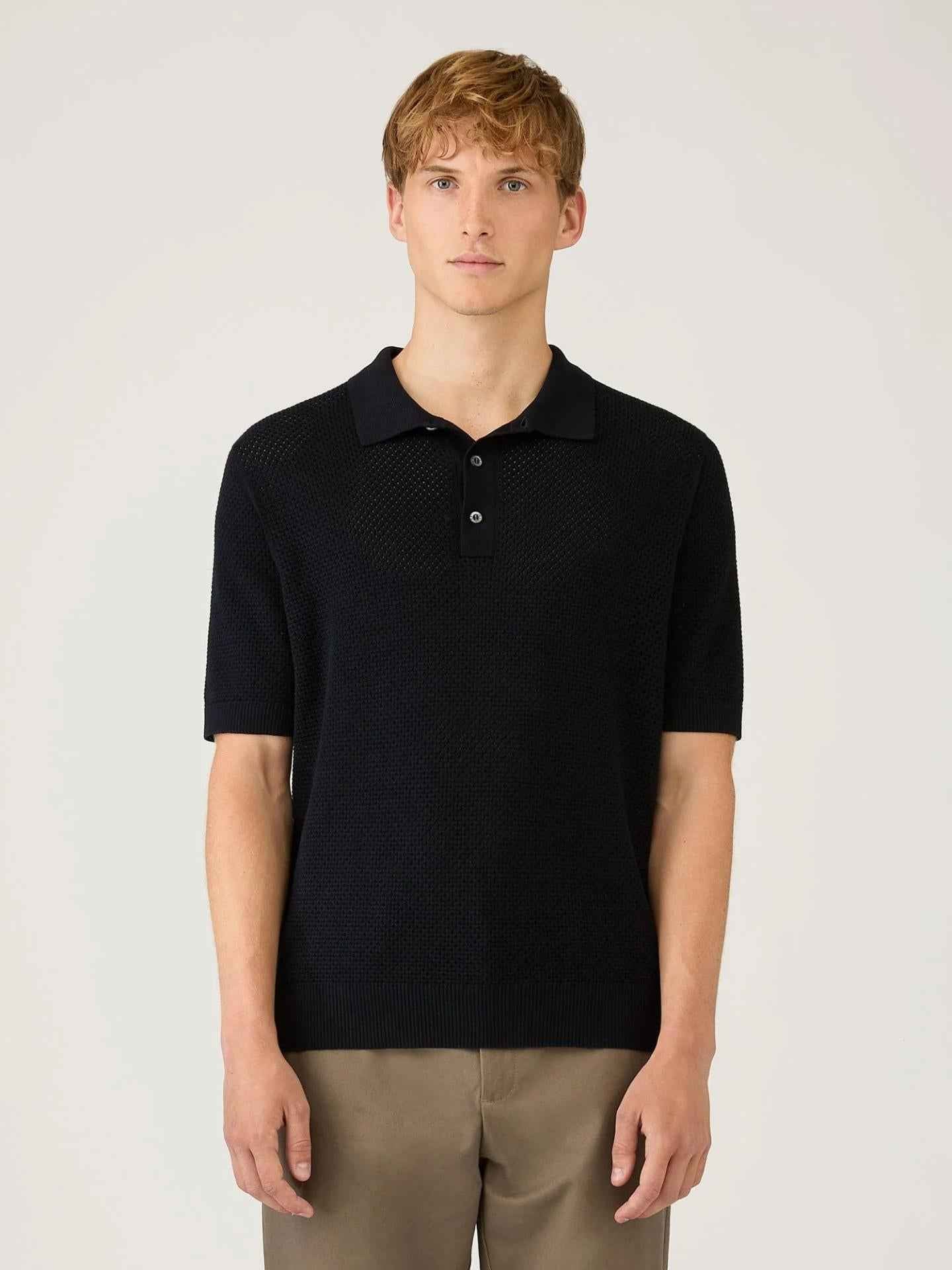 Navy Heavy Cotton Mesh Piké