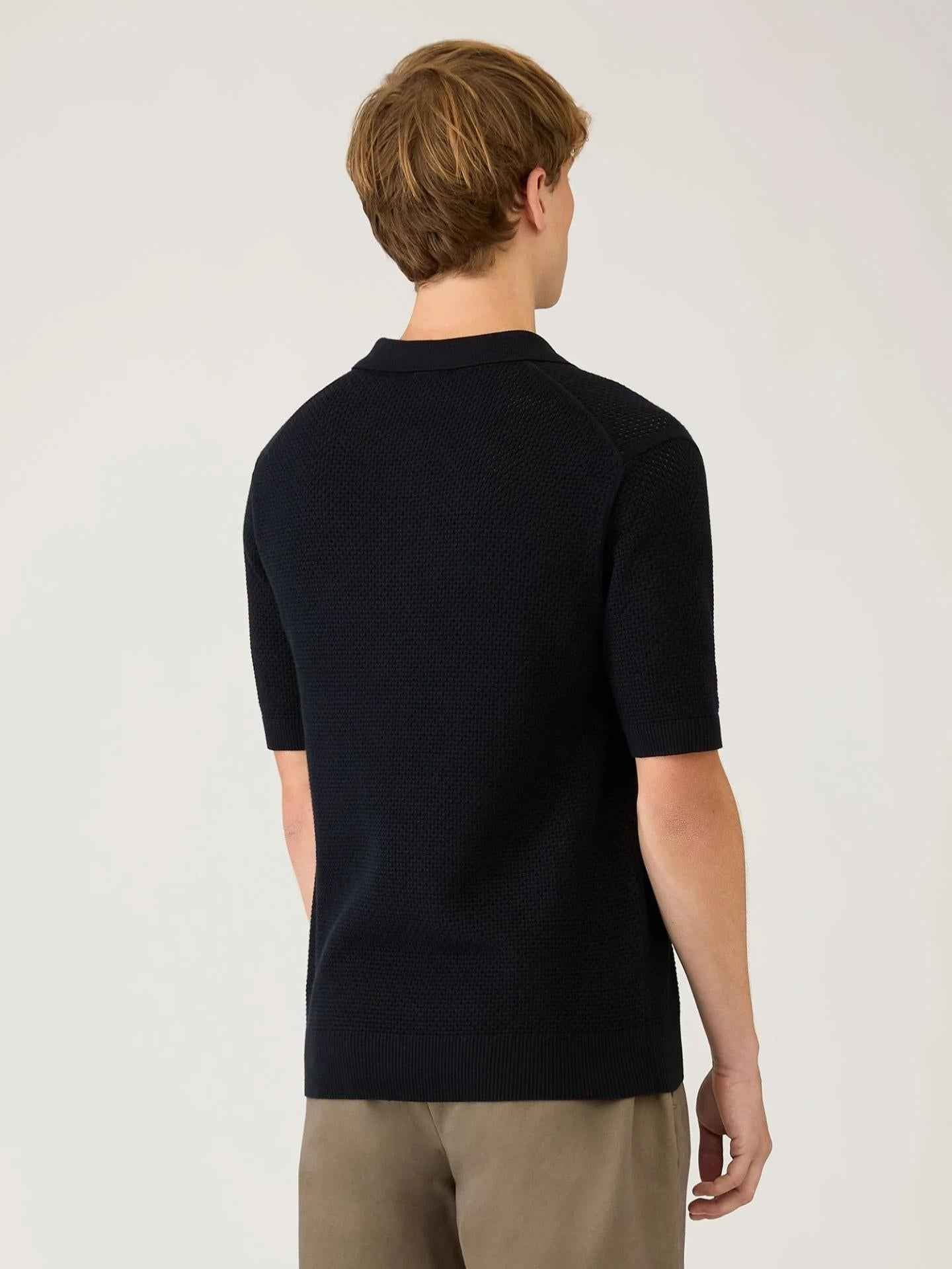 Navy Heavy Cotton Mesh Piké