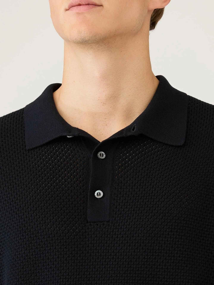 Navy Heavy Cotton Mesh Piké