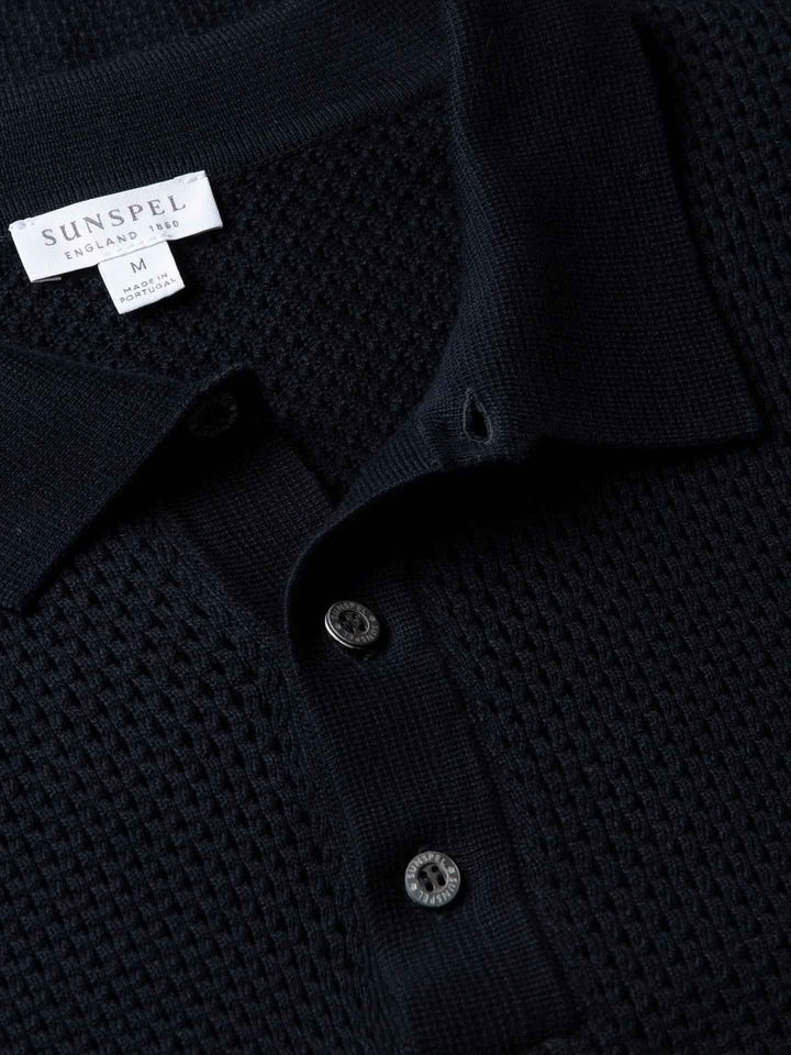 Navy Heavy Cotton Mesh Piké