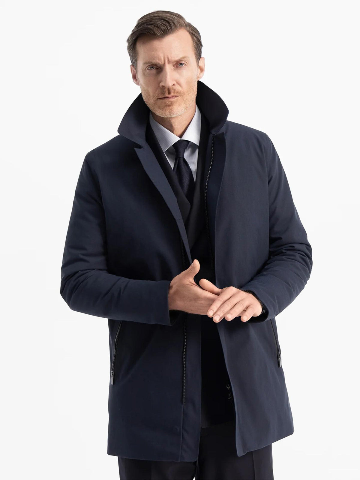 Navy Herringbone Regulator Coat - UBR