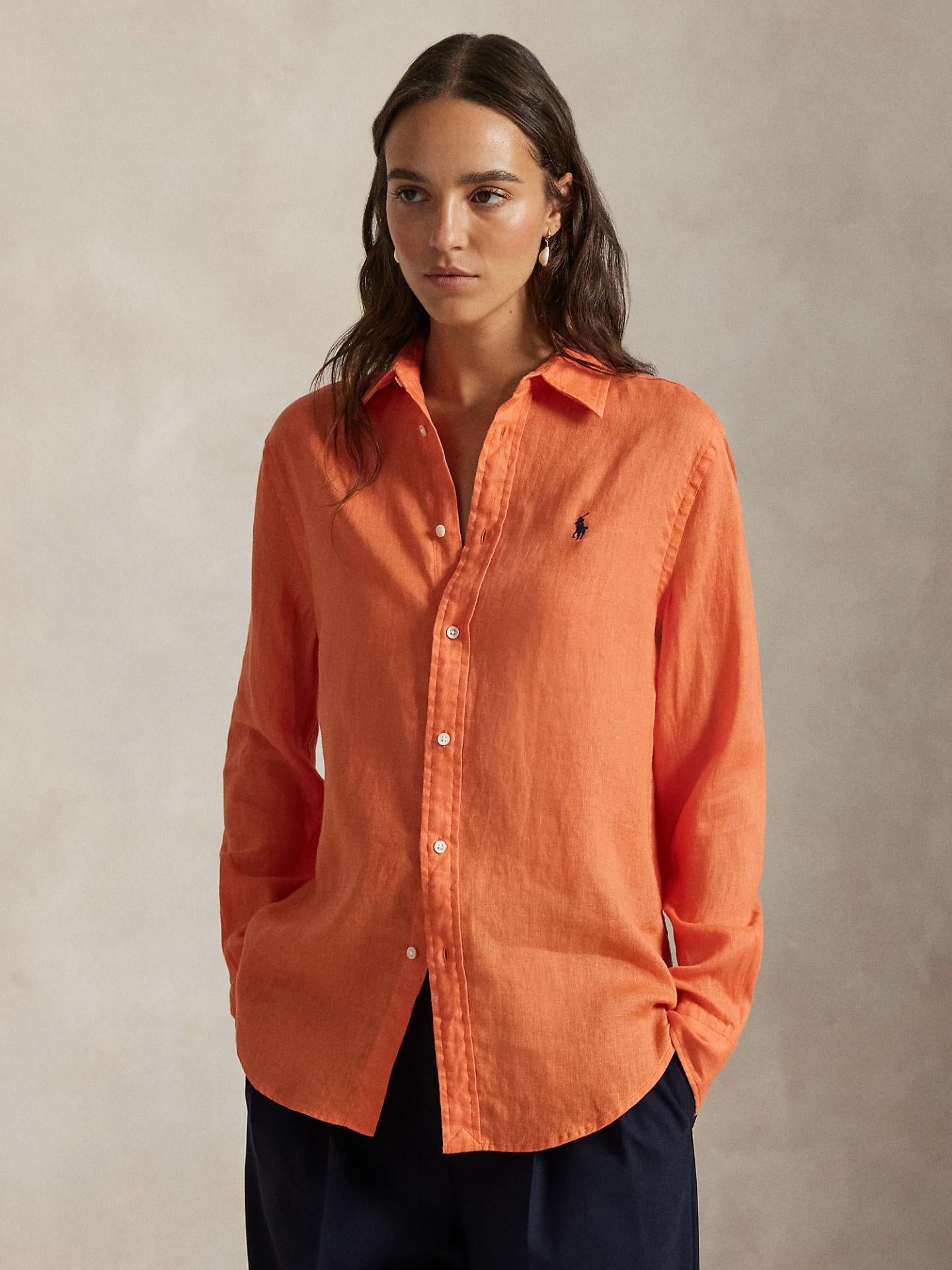 Orange Classic Fit Linneskjorta