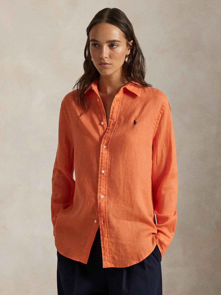 Orange Classic Fit Linneskjorta