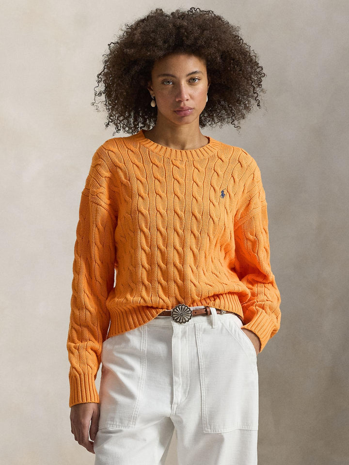 Orange Kabelstickad Bomullströja - Polo Ralph Lauren