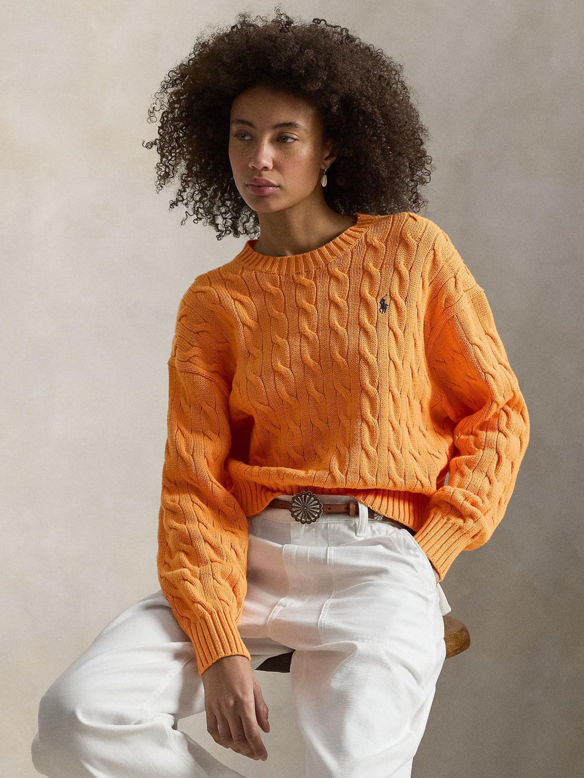 Orange Kabelstickad Bomullströja - Polo Ralph Lauren