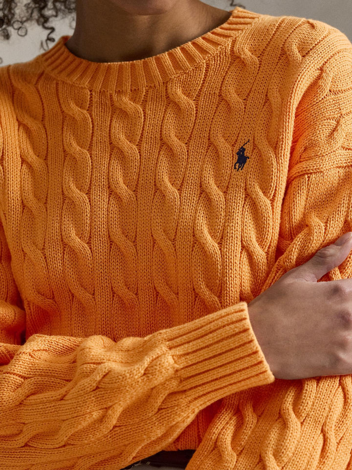 Orange Kabelstickad Bomullströja - Polo Ralph Lauren