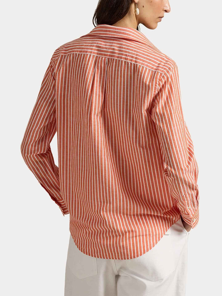 Orange Randig Bomull-Linneskjorta