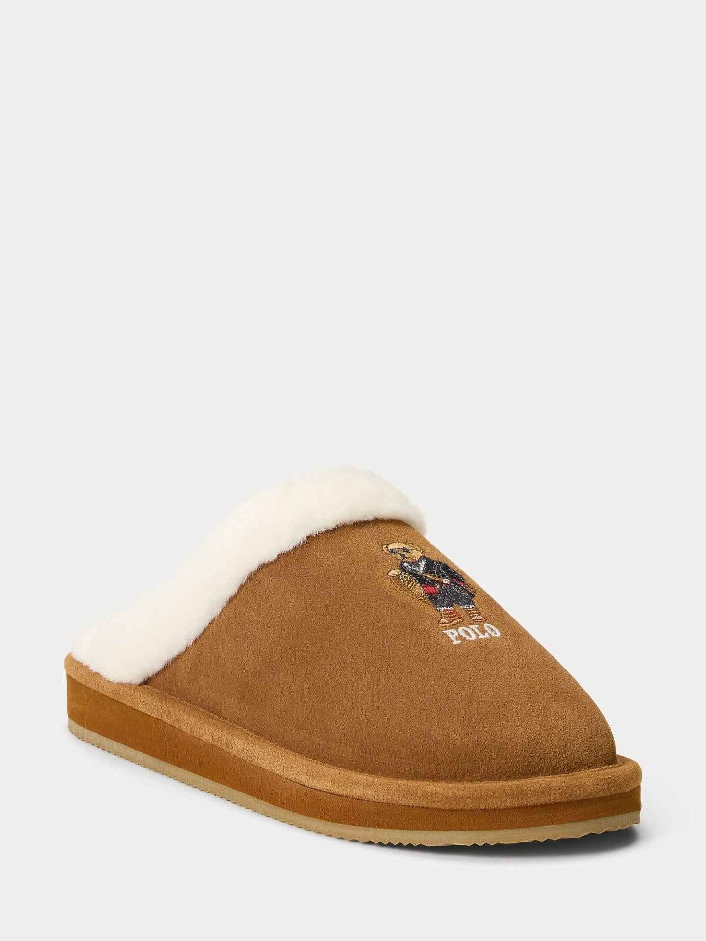 Polo Ralph Lauren - Brown Polo Bear Suede Faux-Fur Slipper