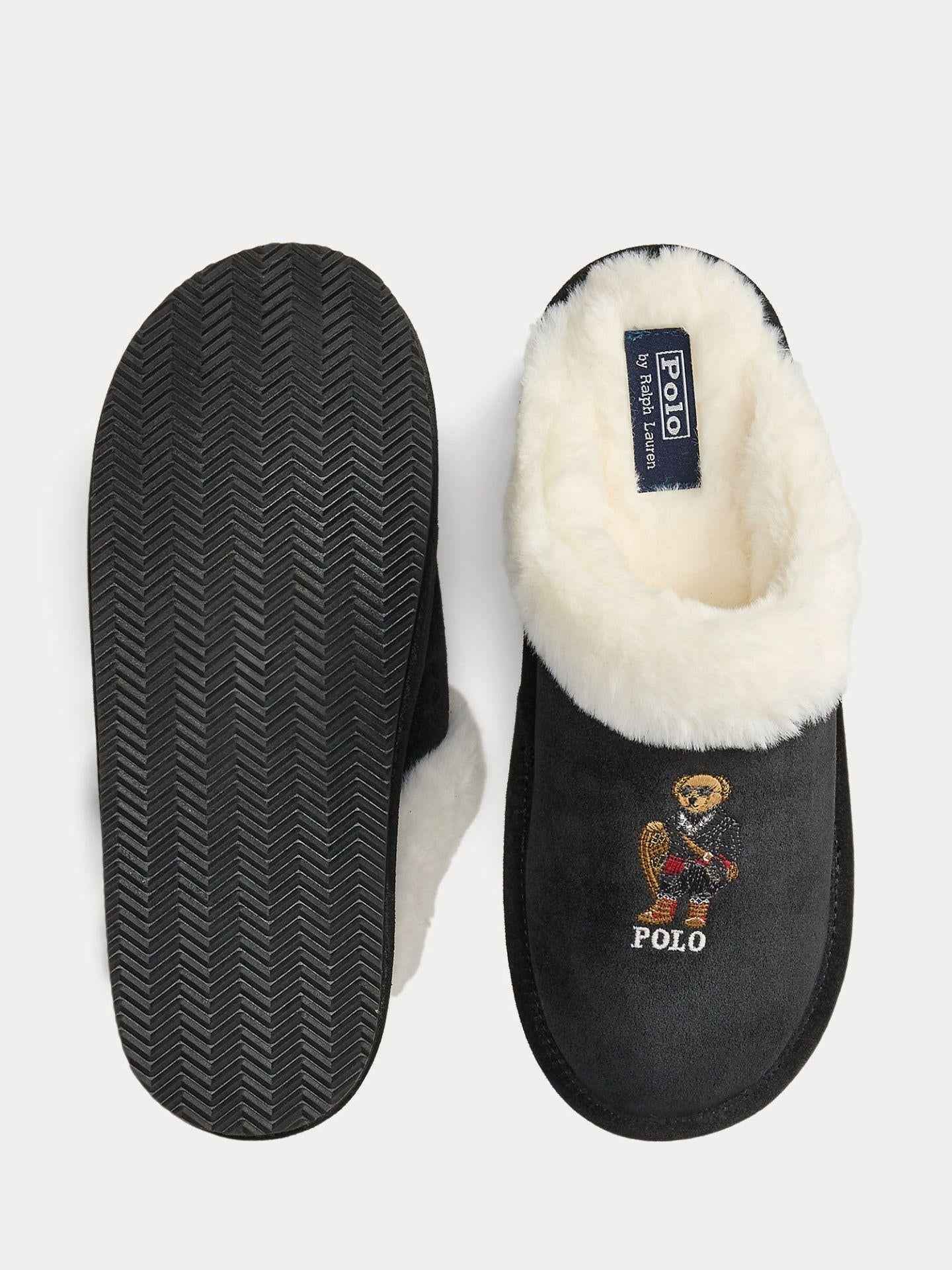 Svart Polo Bear Suede Faux-Fur Slipper