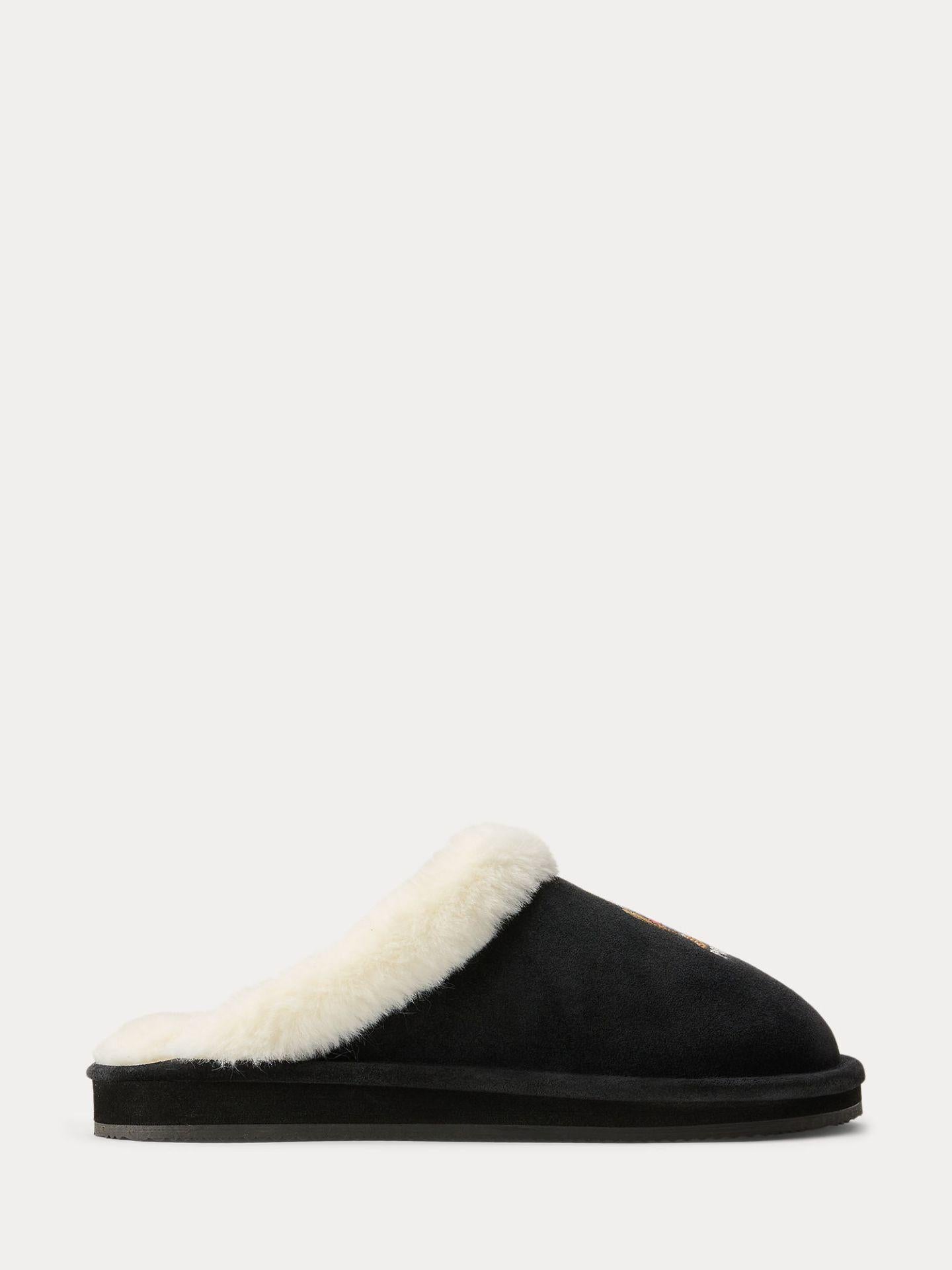Black Polo Bear Suede Faux Fur Slipper