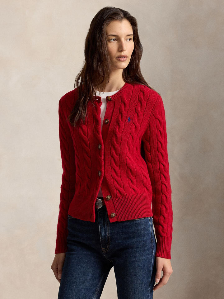 Röd Kabelstickad Cardigan i Ull / Kashmir - Polo Ralph Lauren