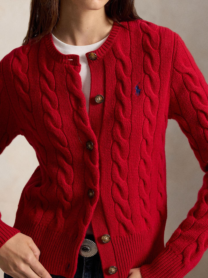 Röd Kabelstickad Cardigan i Ull / Kashmir - Polo Ralph Lauren
