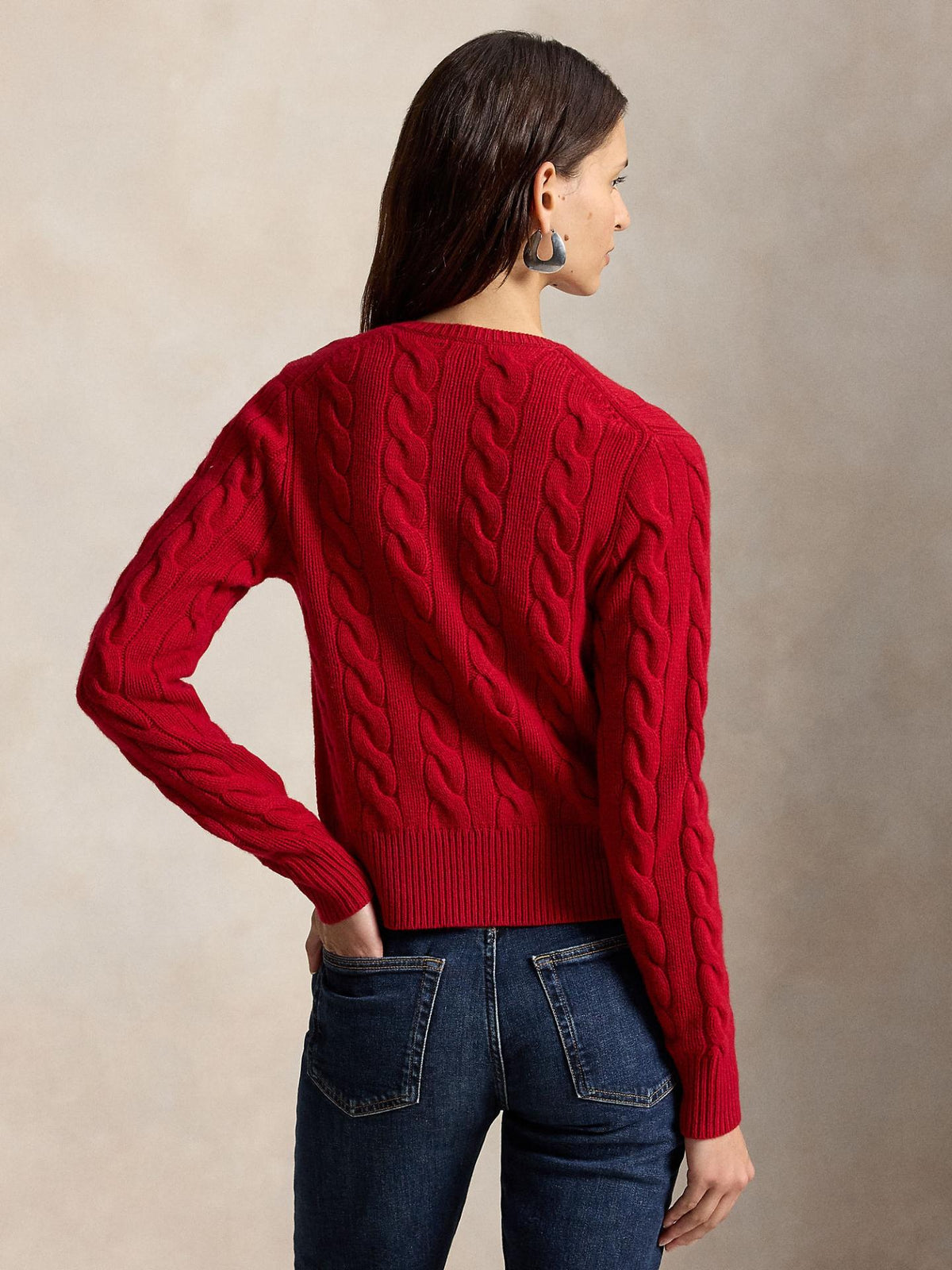 Röd Kabelstickad Cardigan i Ull / Kashmir - Polo Ralph Lauren