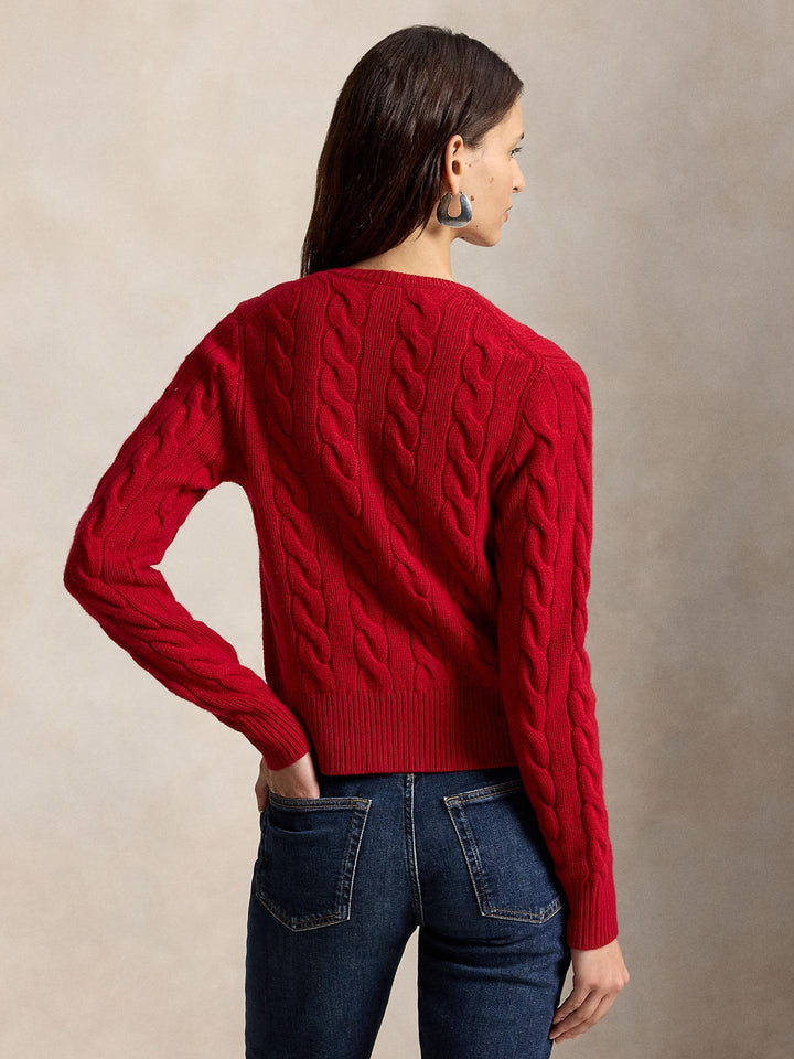 Röd Kabelstickad Cardigan i Ull / Kashmir - Polo Ralph Lauren