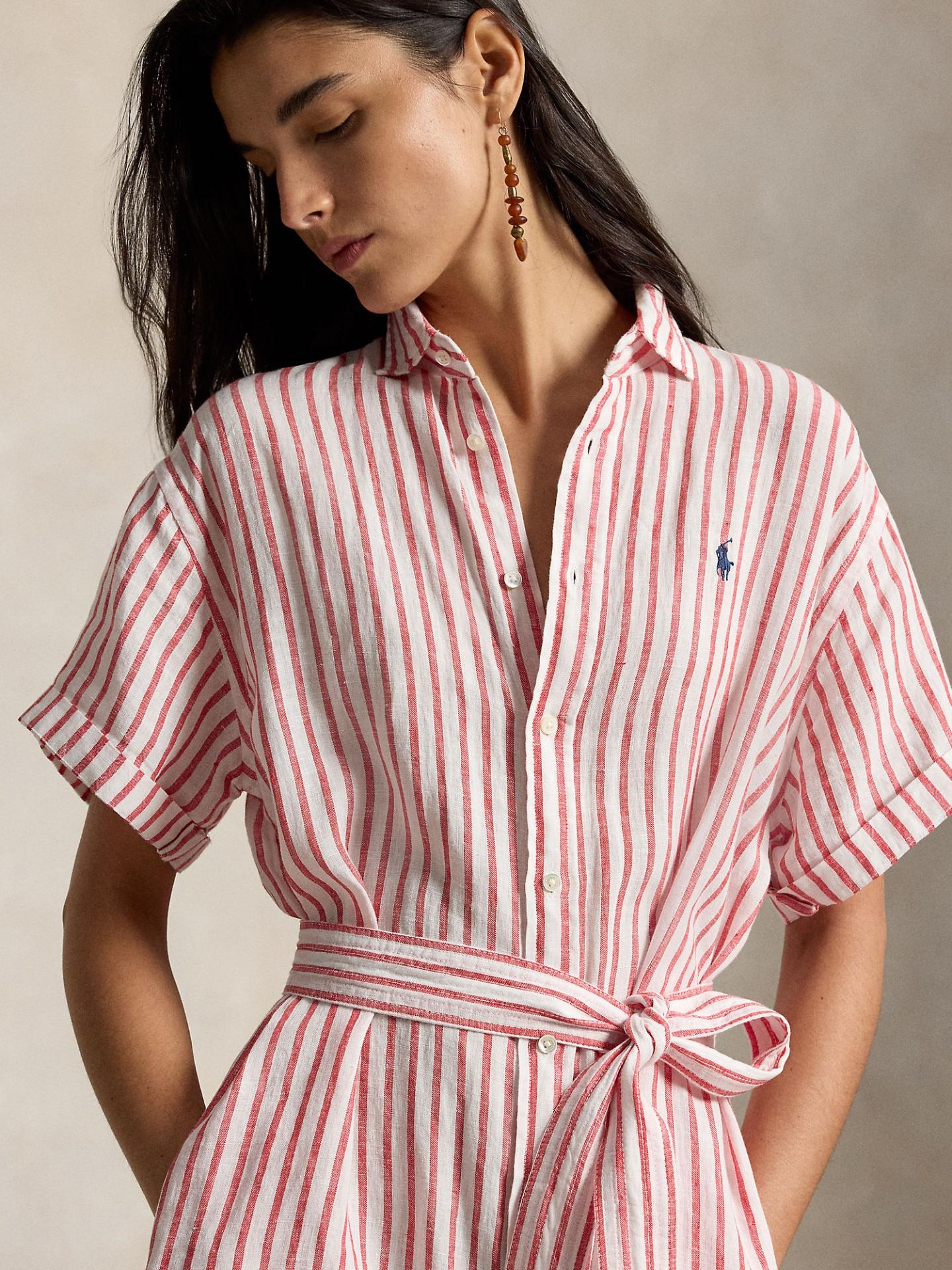 Röd Randig Linne Skjortklänning - Ralph Lauren