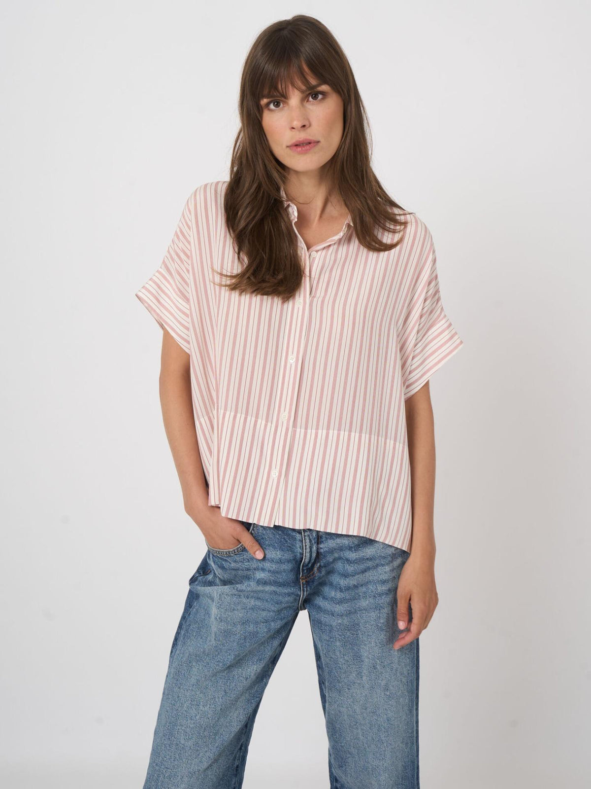 Rosa Randig Sidenblus - Repeat