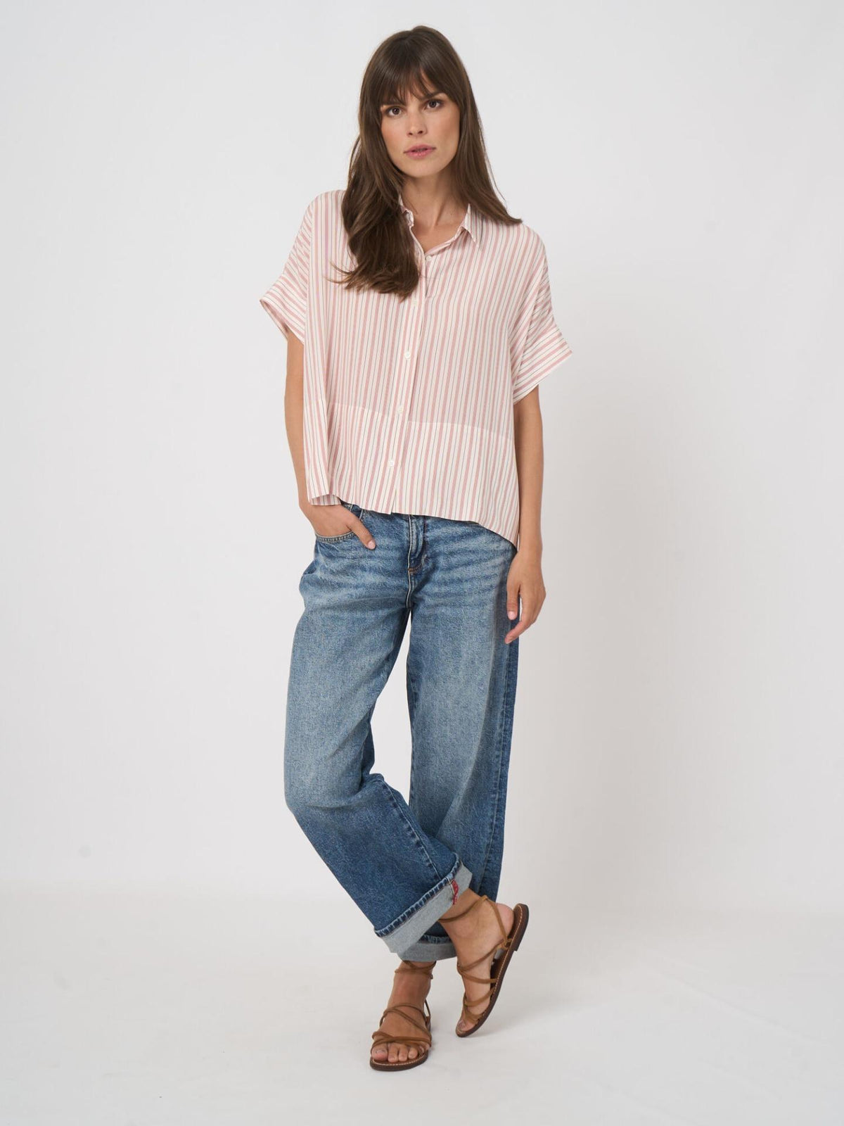Rosa Randig Sidenblus - Repeat