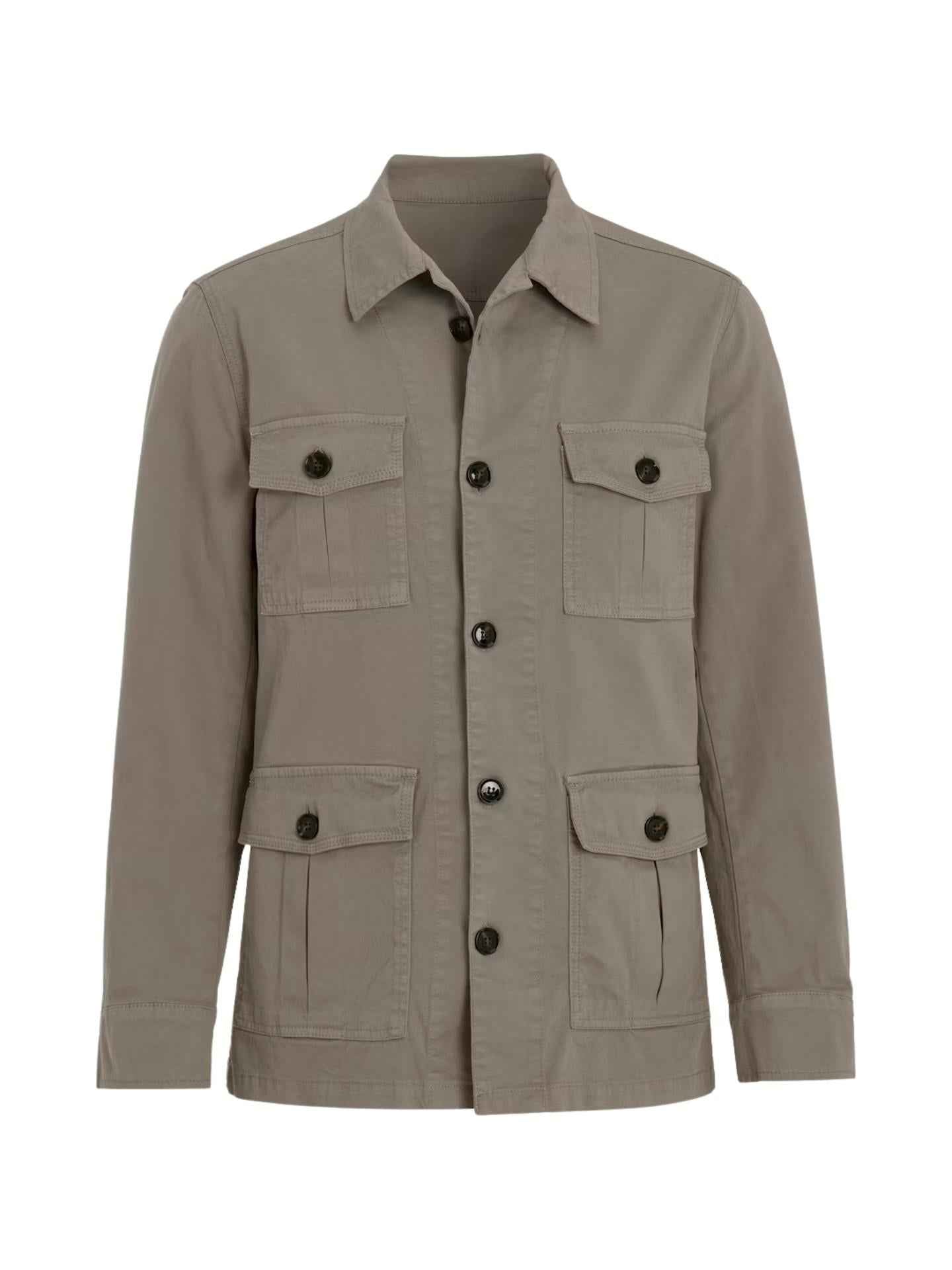 Grågrön Safari Overshirt i Bomullsstretch