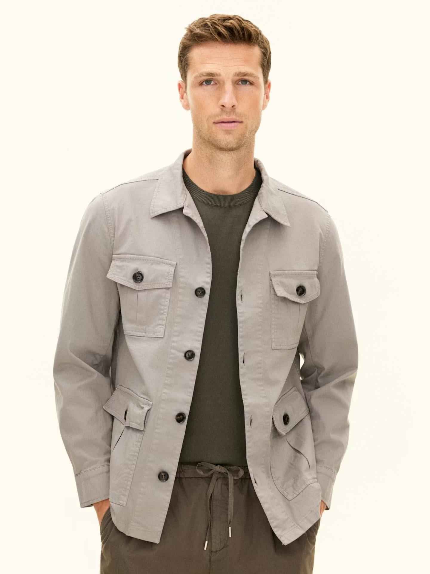 Grågrön Safari Overshirt i Bomullsstretch