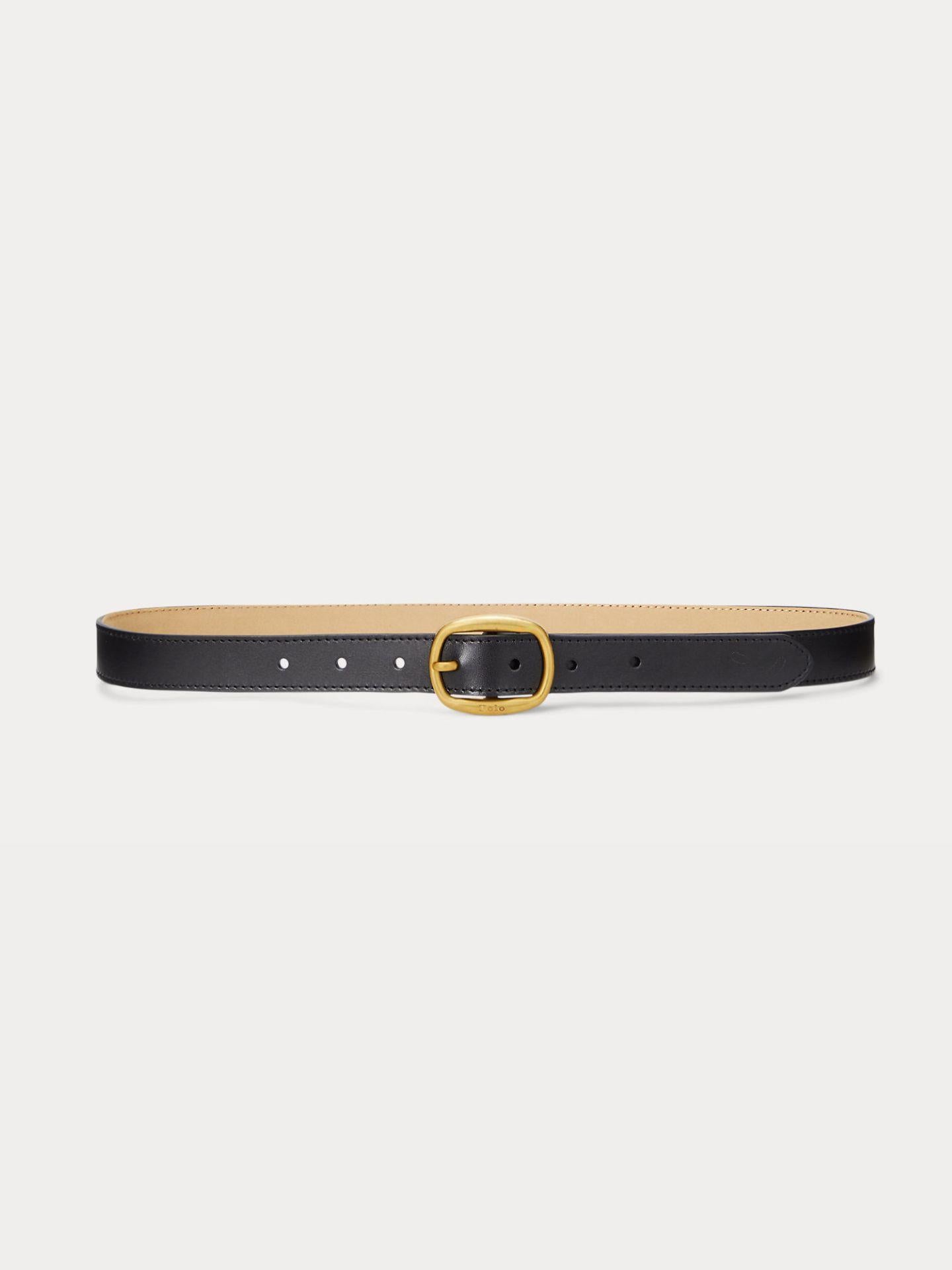 Svart Skinny Oval-buckle Läderbälte - Polo Ralph Lauren