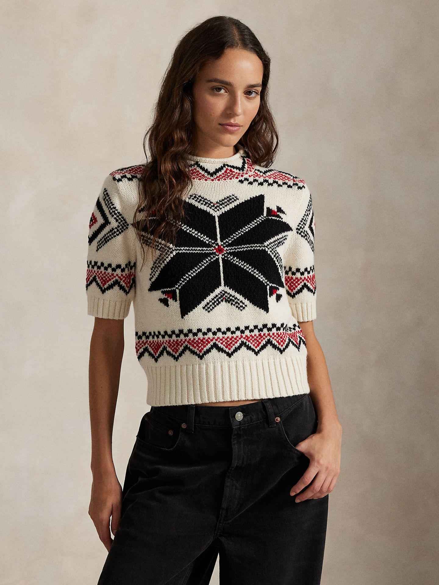 Stickad Snowflake Mockneck Tröja