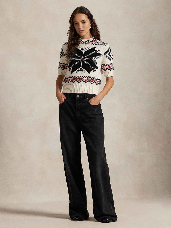 Stickad Snowflake Mockneck Tröja