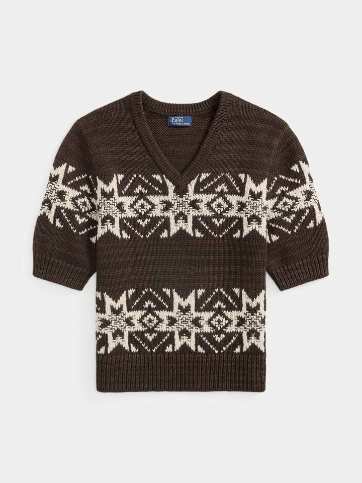 Stickad Snowflake V-hals Tröja