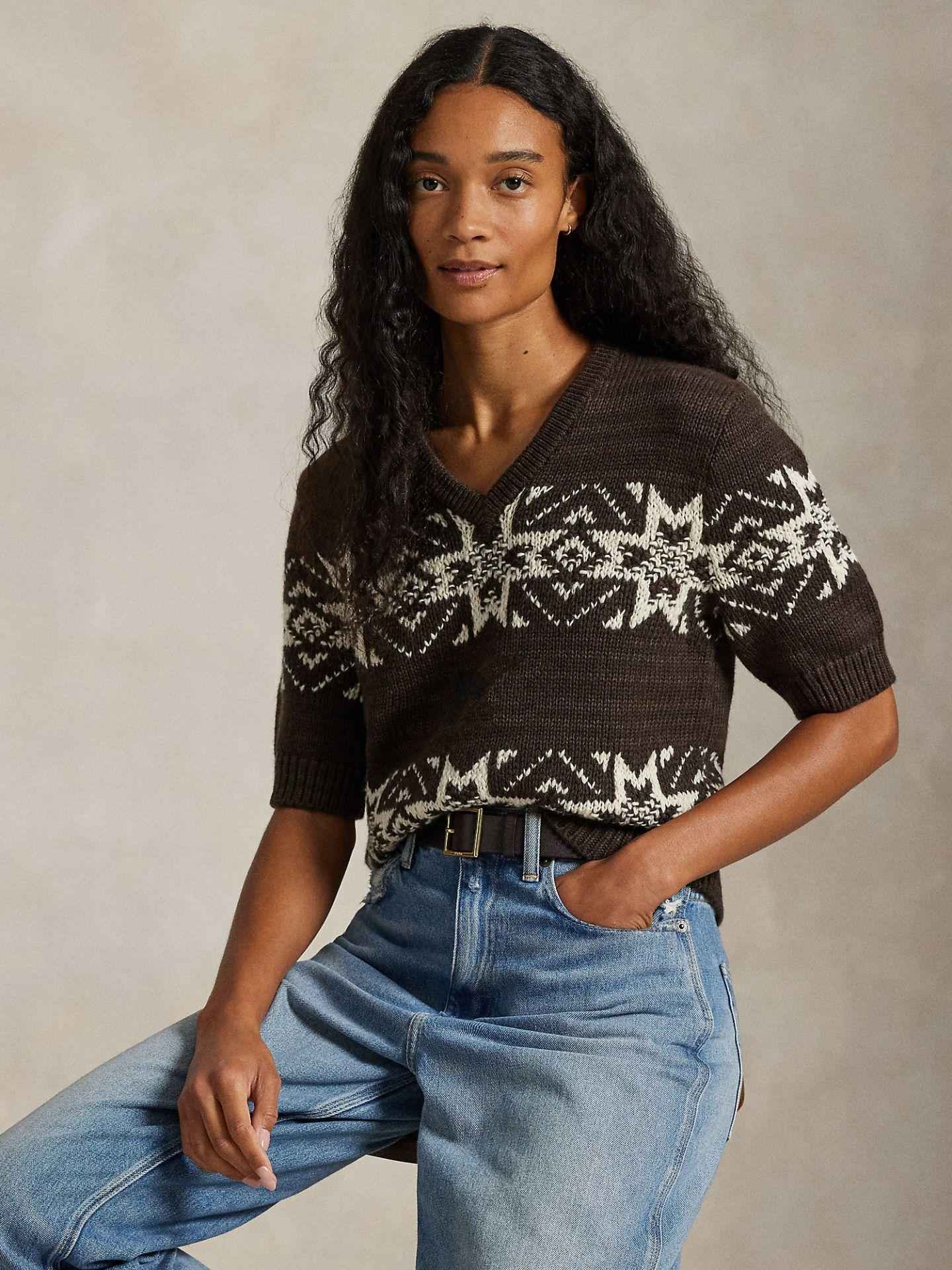 Stickad Snowflake V-hals Tröja