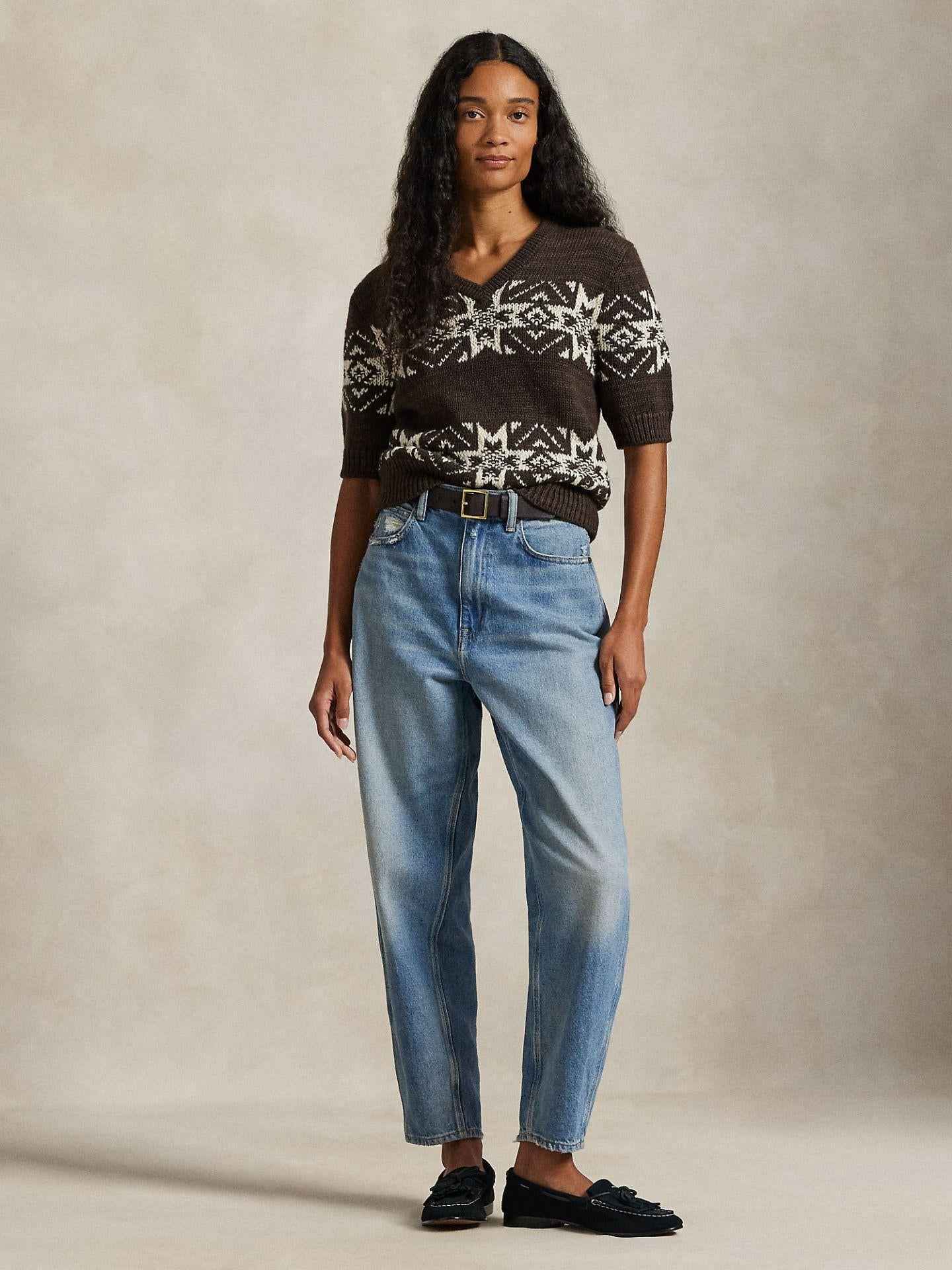 Stickad Snowflake V-hals Tröja