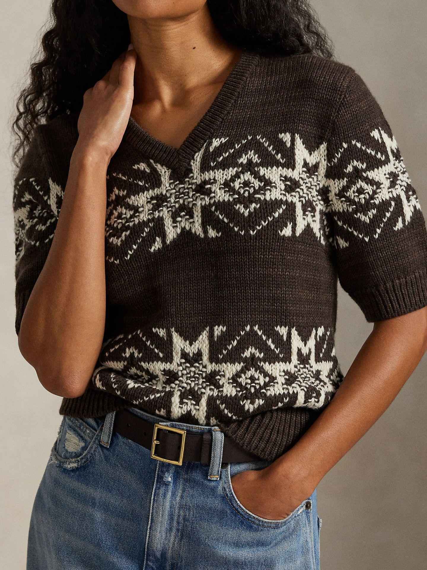 Stickad Snowflake V-hals Tröja