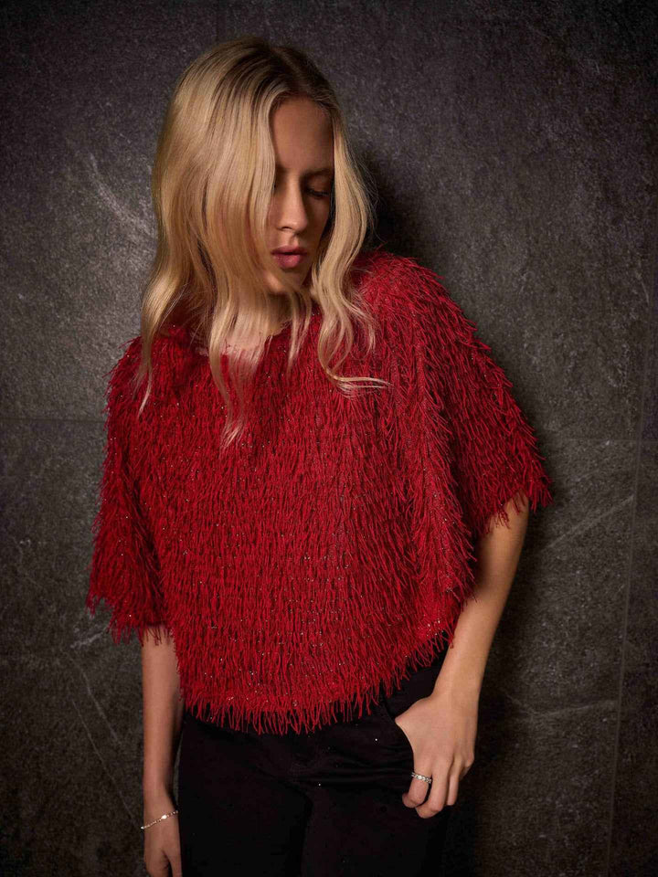 Stickad Topp med Fransar