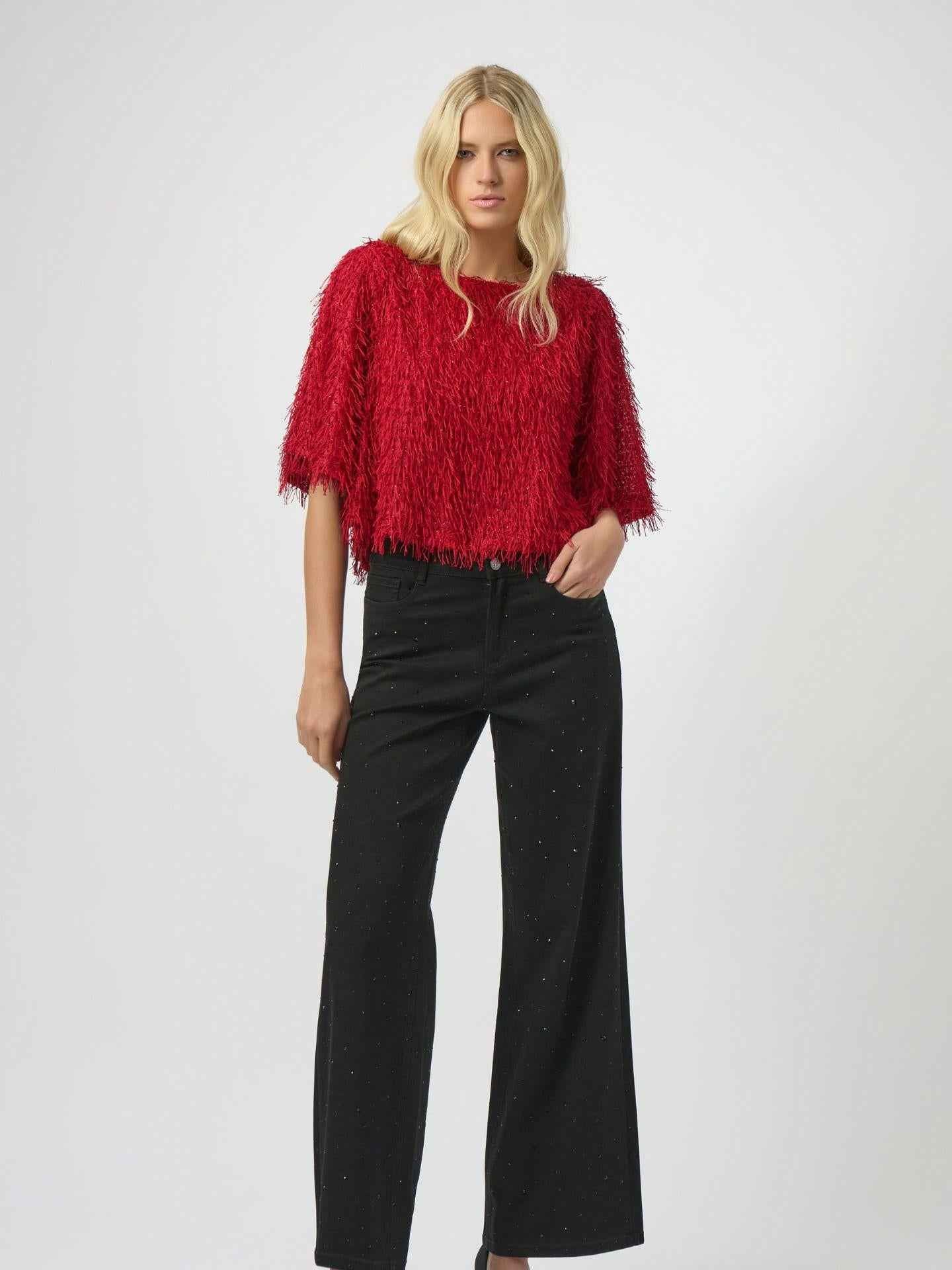 Stickad Topp med Fransar