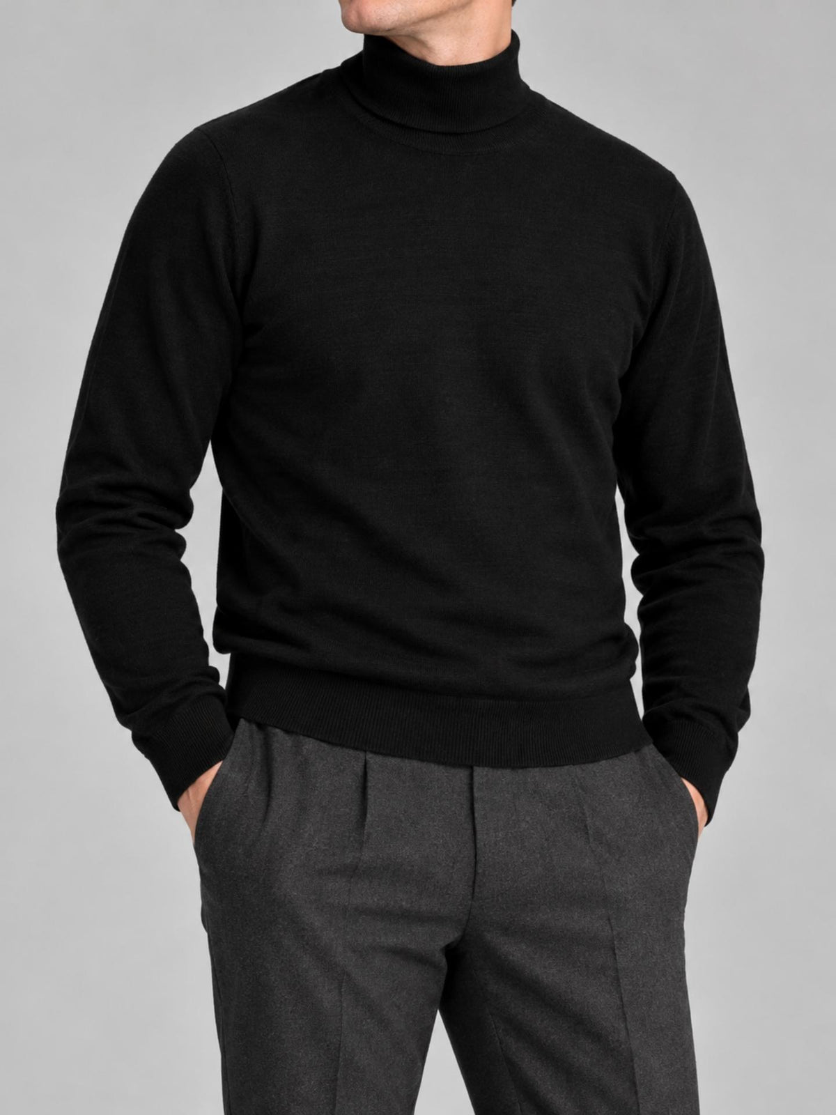 Svart Extra Fine Merino Turtleneck - Morgano