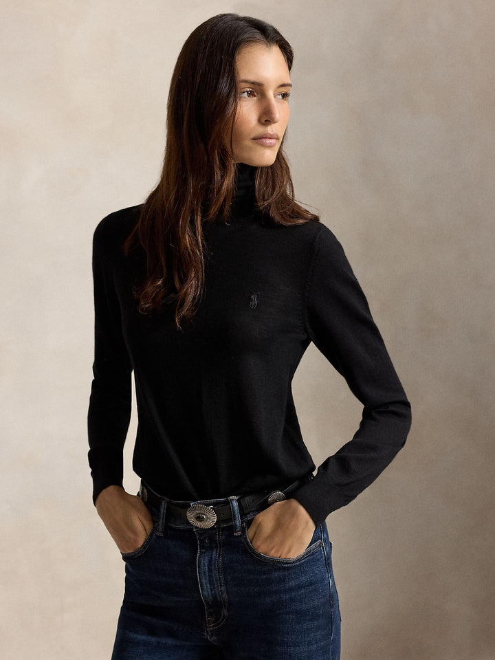 Svart Finstickad Polotröja i Merinoull - Polo Ralph Lauren