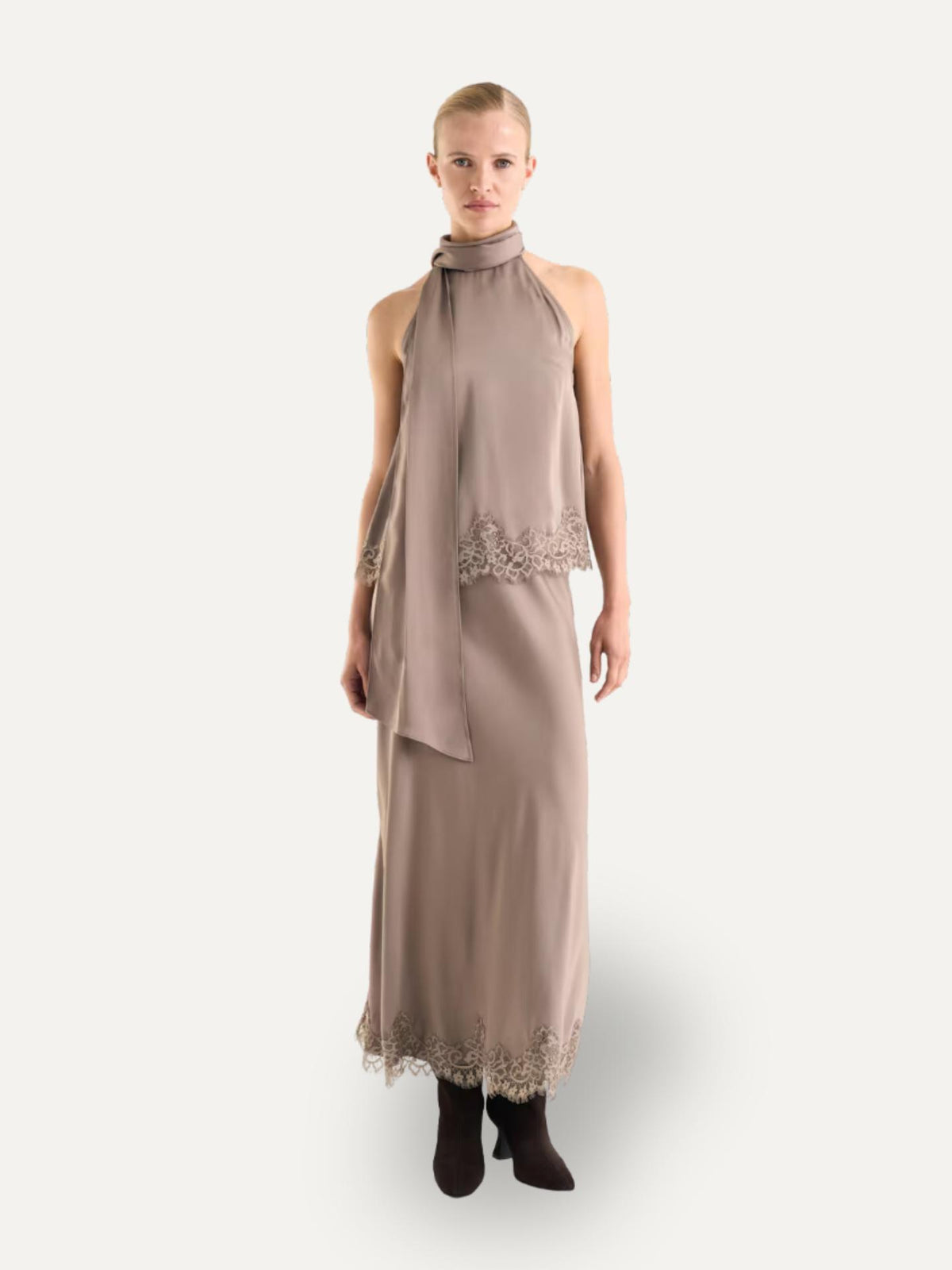Taupe Cassandra Lace Top - Twist Tango