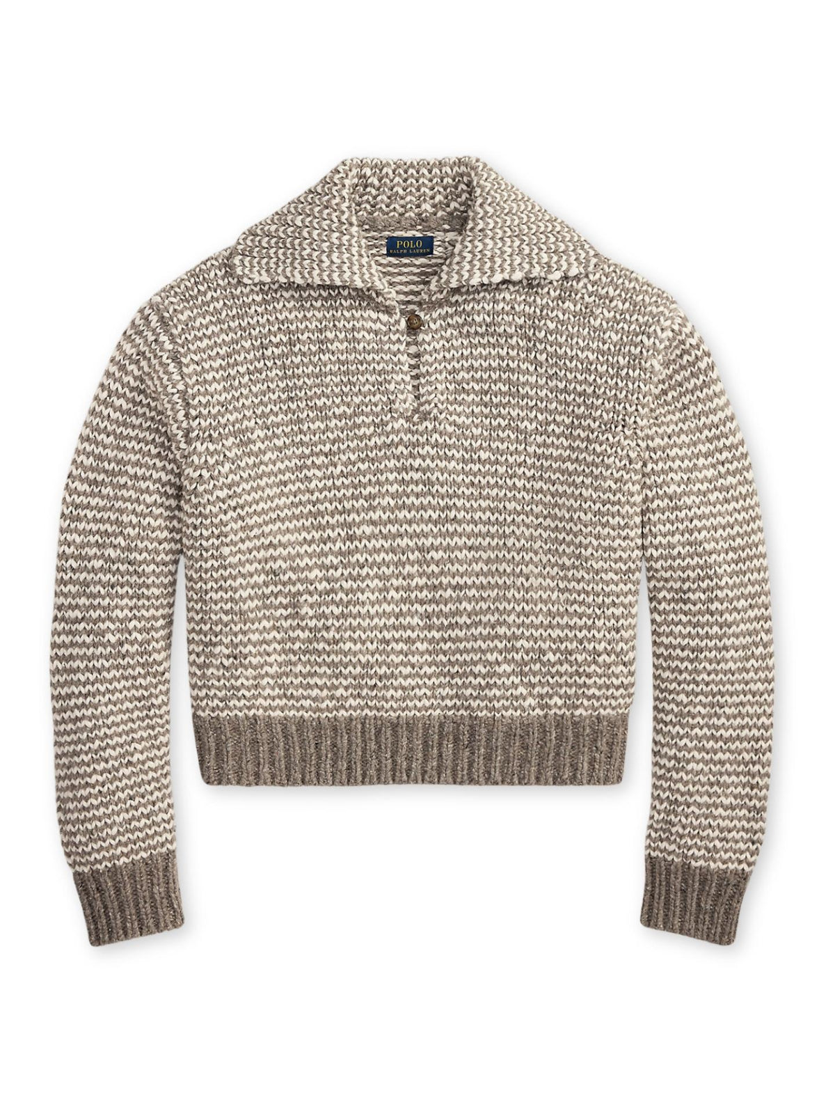 Taupe Grovstickad Randig Kragtröja - Polo Ralph Lauren