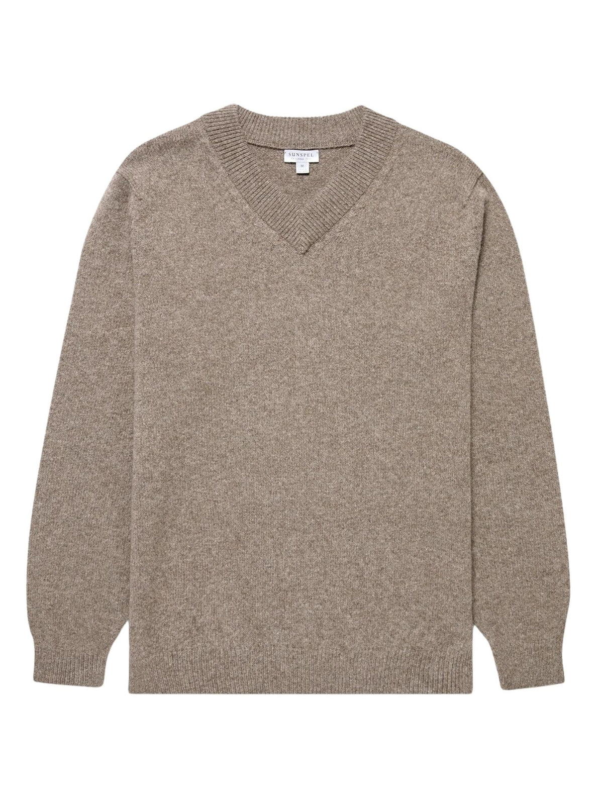 Taupe V-hals Lammullströja - Sunspel