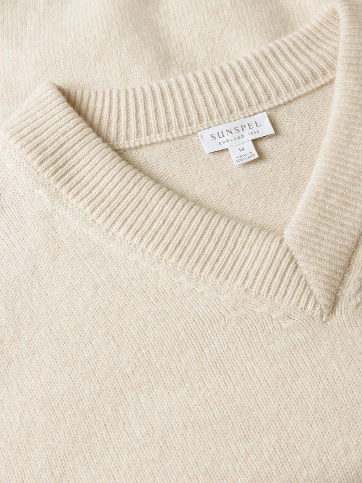 Taupe V-hals Lammullströja - Sunspel